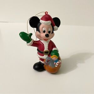 Vintage Walt Disney Mickey Mouse Santa Plastic Christmas Ornament 4"